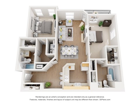 Floor plan for 2 beds, 2 baths, 1113 sqft